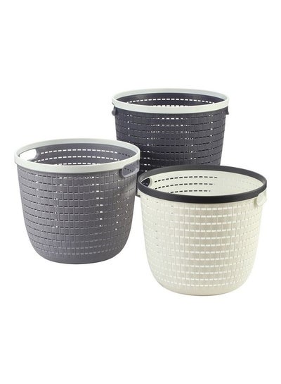 اشتري 3-Piece Elegant Round Storage Basket Set أبيض/رمادي 31x31x26.5سم في السعودية