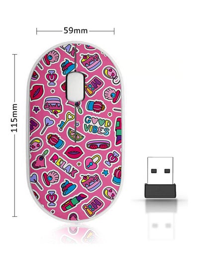 Buy Good Vibes Pattern Wireless Mouse Pink/Green/Yellow in Saudi Arabia