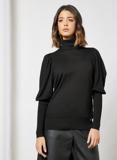 Buy Roll Neck Volume Sleeve Top Black in Saudi Arabia