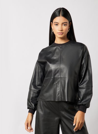 Buy Florah Leather Oversized Sweatshirt Black in UAE