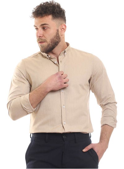 Buy Casual Plain Basic Collared Neck Shirt Beige in Egypt