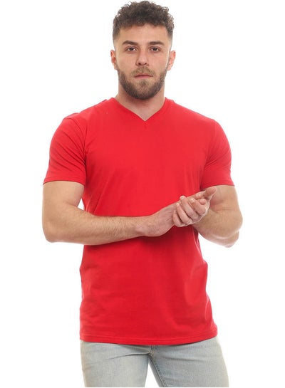 اشتري Casual Plain Basic Collared Neck T-Shirt Red في مصر