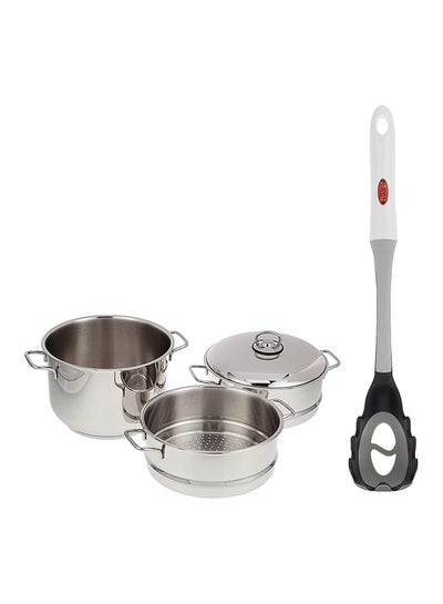 Buy 3-Piece Stainless Steel Steamer Set +Pasta Server Silver/Grey/Black in UAE