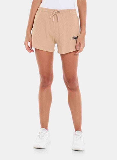 Buy Waffled Shorts With Drawstring Closure Beige in Saudi Arabia