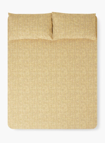 اشتري Fitted Bedsheet Set King Size High Quality 100% Cotton Percale 144 TC Light Weight Everyday Use 1 Bed Sheet And 2 Pillow Cases Printed Gold Cotton Gold في الامارات