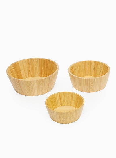 Buy 3 Piece Mixing Bowls Set - Made Of Bamboo - For Everyday Use - Light Weight - For Salad, Snacks - Mixing Bowl - Bowl Set - Salad Bowl - Bowls - Kitchen Accessories - Brown Brown Dia x12/ Dia x10/ Dia x8inch in Saudi Arabia