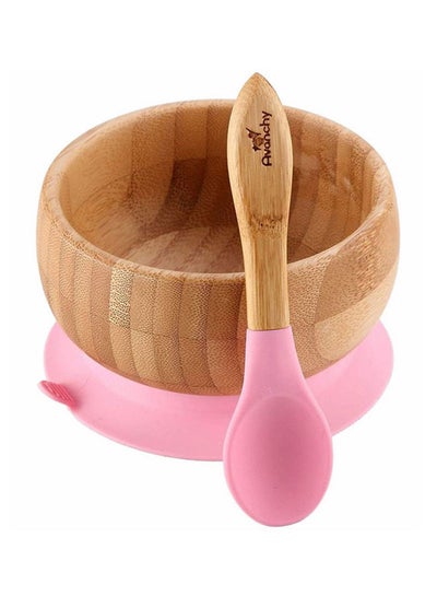 Buy Baby Bamboo Stay Put Suction Bowl With Spoon - Brown/Pink in Saudi Arabia