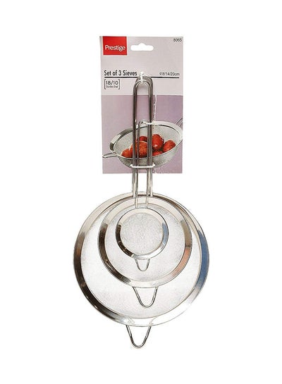 Buy 3-Piece Stainless Steel Sieve Set Includes Large Sieve 20cm, Medium Sieve 14cm, Small Sieve Silver 8cm in Egypt