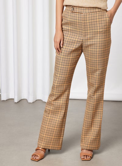 Buy Slim Flare Checked Trousers Beige/Black in UAE