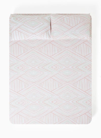 Buy Fitted Bedsheet Set Queen Size  100% Cotton Percale Light Weight Everyday Use 180 TC High Quality 1 Bed Sheet And 2 Pillow Cases Printed Design Duma Peach Color Duma Peach in UAE