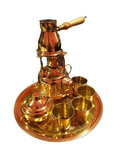 Buy Copper Carved Coffee Set For Coffee Making Bowl Cups And Tray Gold in Egypt