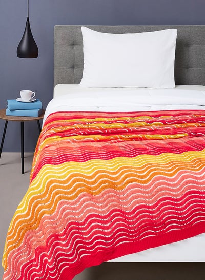Buy Lightweight Summer Blanket Queen Size 350 GSM Soft Knitted All Season Blanket Bed And Sofa Throw  160 X 220 Cms Red/Yellow Red/Yellow in UAE