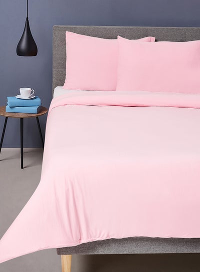 Buy Duvet Cover Set- With 1 Duvet Cover 200X200 Cm And 2 Pillow Cover 48X74+12 Cm - For Queen Size Mattress - 100% Cotton 140 GSM Pink in Saudi Arabia