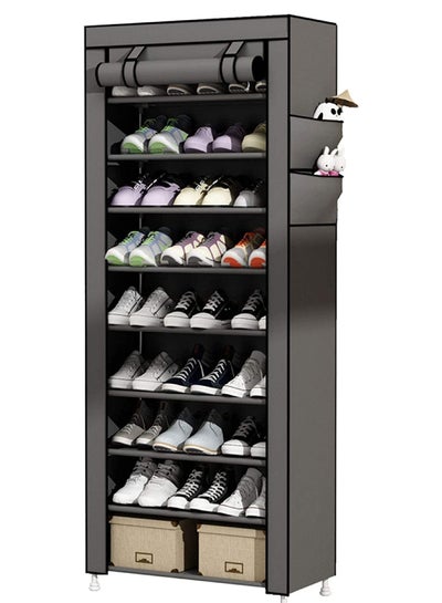Buy 9-Layer Shoe Rack Grey/Black 160x60x30cm in Egypt