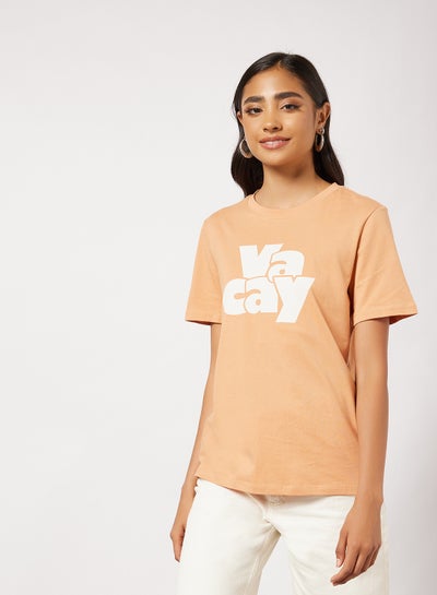 Buy Text Print T-Shirt Light Orange in UAE