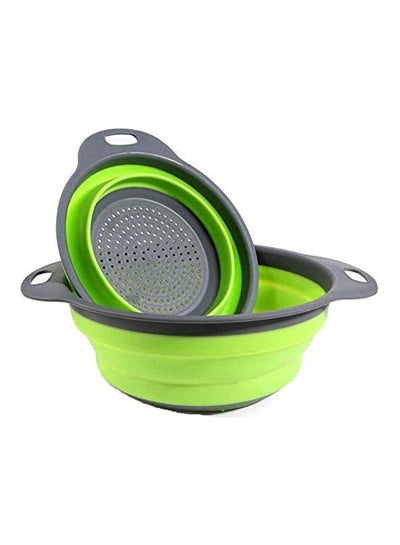 اشتري Collapsible Colander Basket Kitchen Silicone Strainer Foldable Fruit Vegetable Washing Basket Set Of 2 Green في مصر