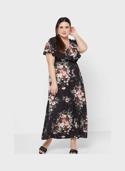 Buy Floral Print Detail  Dress For Women Black in Saudi Arabia