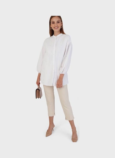 Buy Balloon Sleeve Button Detail Tunic White in Saudi Arabia