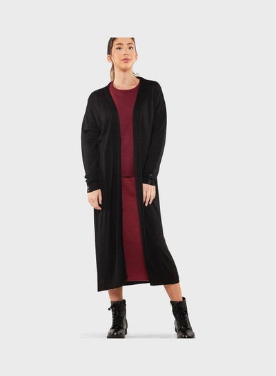 Buy Button Detail Longline Cardigan Black in Saudi Arabia