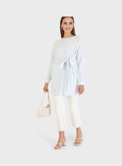 Buy Crew Neck Striped Tunic Blue in UAE