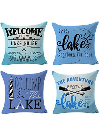 Buy Set Of 4 Words Welcome To The Lake House Restores The Soul Go Jump In The Lake Cotton Linen Decorative Home Cotton Multicolour in Egypt