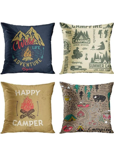 Buy Set Of 4 Throw Pillow Covers Camp Emblem combination Multicolour 45x45cm in Egypt