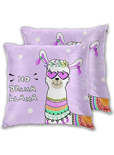Buy Cushion Cover  Pack Of 2,Cute Cartoon Llama With An Inscription No Drama Llama Polyester polyester Multicolour 40x40cm in Egypt