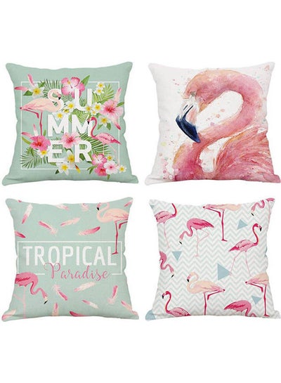 Buy Cushion Covers Flamingo Canvas Linen Decorative Cotton Multicolour 40x40cm in Egypt