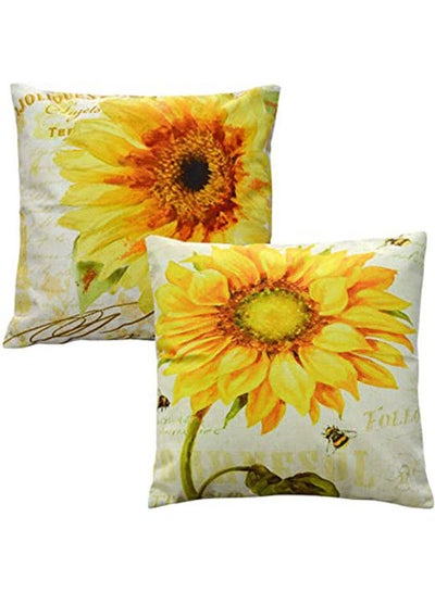 Buy Sunflower Throw Pillow Covers Linen Cotton Soft Decorative Pillow Case polyester Multicolour 40x40cm in Egypt