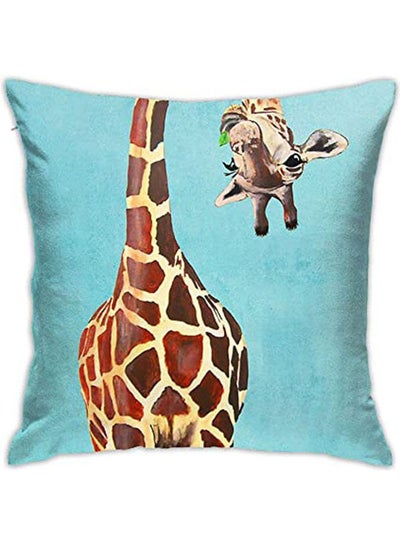 Buy Throw Pillow Covers Funny Giraffe Blue Print Soft Square Pillow Covers Case polyester Multicolour 40x40cm in Egypt