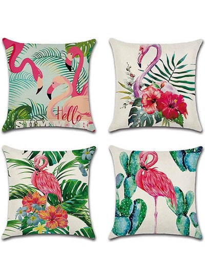 Buy Tropical Flamingo Throw Pillow Cover cotton Multicolour 40x40cm in Egypt