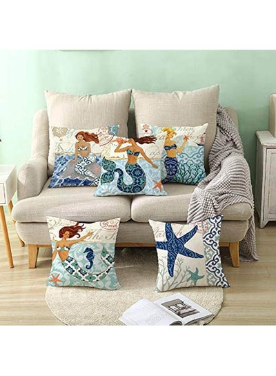 اشتري Cushion Cover Cover Sholisa Vintage Seamaid Animal  Cushion Cover Cover Polyester Retro Mediterranean Cojines Pillowcase Throw Pillow Cover Sofa Polyester بوليستر متعدد الألوان 45x45سم في مصر