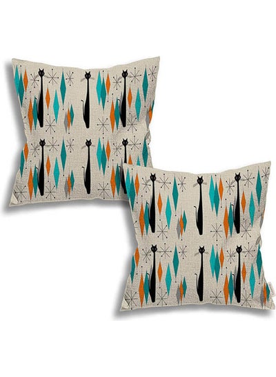 Buy Mid Century Modern With Cat Throw Pillows Soft Cotton Multicolour in Egypt