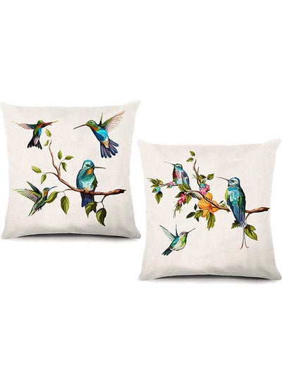 Buy Pack Of 2 Hummingbirds Throw Pillow Covers cotton Multicolour 40x40cm in Egypt