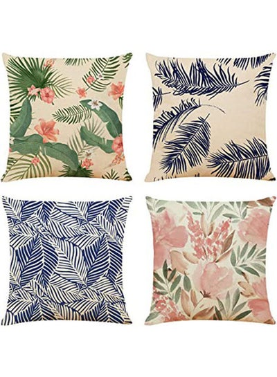 Buy Spring Theme Flowers Plants Linen Decoration Throw Pillow Covers Set Of 4 polyester Multicolour 40x40cm in Egypt