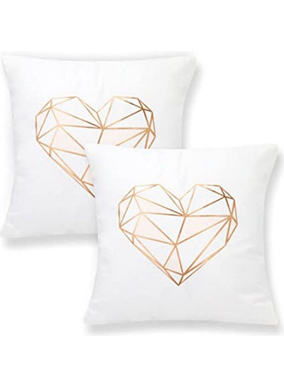 Buy Set Of 2 Cushion Covers Velvet Pillow Cases Heart Geometric Square Decorative Romantic polyester Multicolour 45x45cm in Egypt