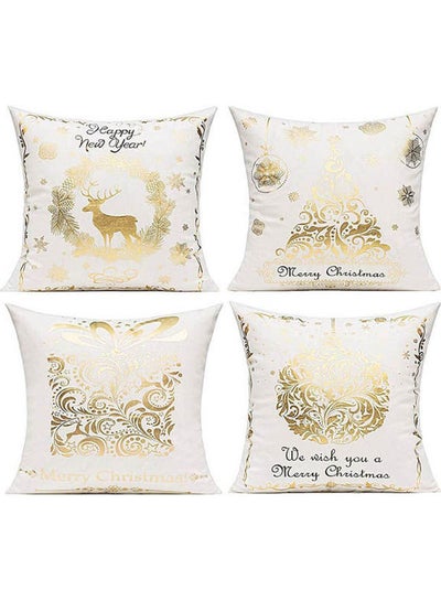 Buy Merry Christmas Gold Stamping Velvet Decorative Throw Pillow Covers Cotton Multicolour 40x40cm in Egypt