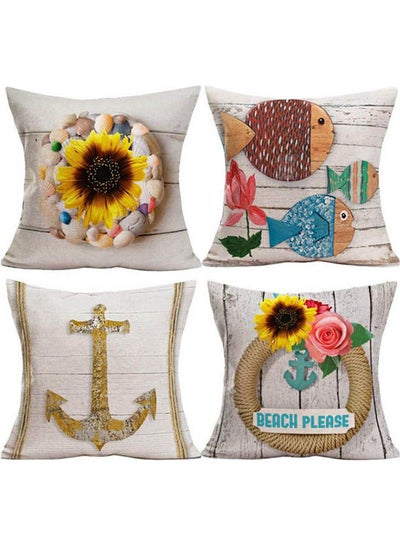 Buy Wood Sunflower Flower Throw Pillow cover Cover Ocean Cotton cotton Multicolour 40x40cm in Egypt