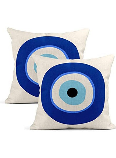 اشتري Set Of 2 Throw Pillow Covers Greek Evil Eye Symbol Protection White Cushion Home Decor بوليستر متعدد الألوان 40x40سم في مصر
