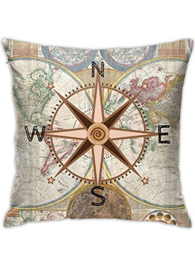 Buy The World Navigation Map Compass Throw Pillow Covers Decorative combination Multicolour 40x40cm in Egypt