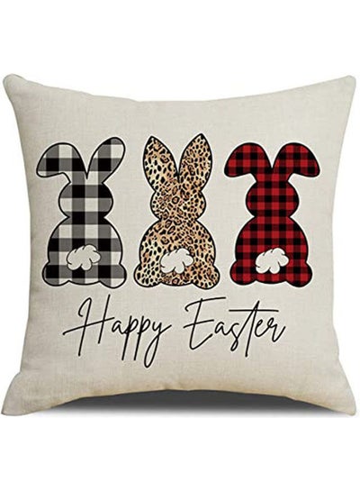 اشتري Happy Easter Bunny Pillow Cover 18X18 Inch Square Cotton Linen Easter Rabbit Decorative Buffalo Plaid Check Pillow Case كتان متعدد الألوان 40x40سم في مصر