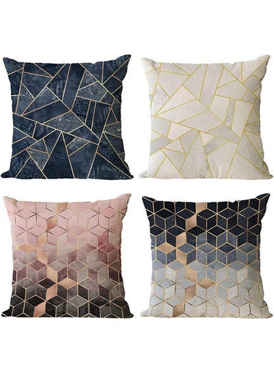 Buy Set Of 4 Geometric Decorative Throw Pillow Covers cotton Multicolour 40x40cm in Egypt