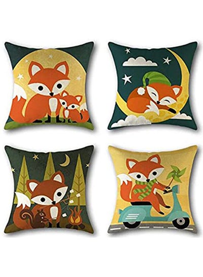 Buy Set Of 4 The Animal Fox Owl Hedgehog Cotton Linen Throw Pillowcase Couch Pillow Cover Square polyester Multicolour 40x40cm in Egypt