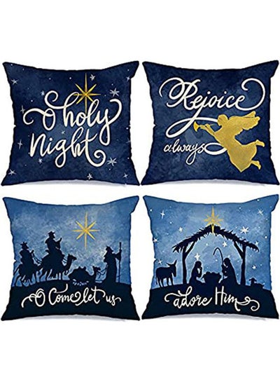 Buy Pillow Covers Set Of 4 For Christmas Decorations Jesus Holy Night Xmas Christmas Combination Multicolour 40x40cm in Egypt