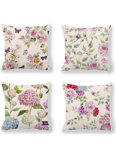 Buy Flower Cushion Cover Flower Painting Pillowcase Nature cotton Multicolour 45x45cm in Egypt