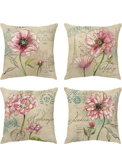 اشتري Cushion Cover Cover 4 Pieces Of Flower Cotton Linen Throw Pillow Cover Suitable For Garden Terrace Sofa Decorative  Cushion Cover Cover Polyester بوليستر متعدد الألوان 45x45سم في مصر