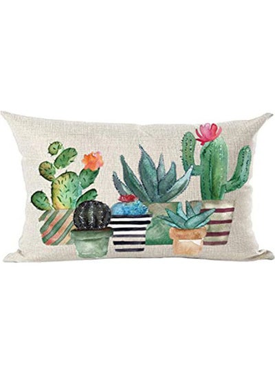 اشتري Ink Oil Painting Watercolor Cactus Pink Flowers Plants Lover Decorative Lumbar Throw Pillow Cover Case مخمل متعدد الألوان 40x40سم في مصر