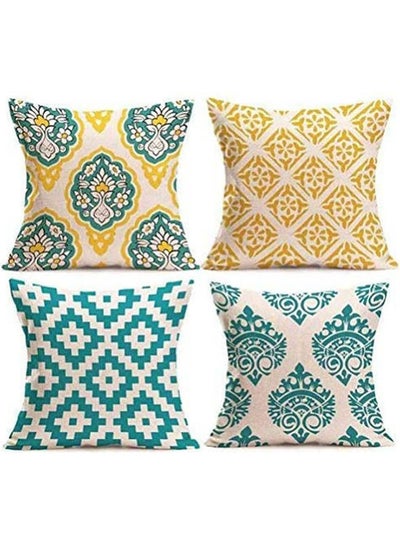 Buy Pack Of 4 Throw Pillow Covers Decorative Cotton Linen cotton Multicolour 40x40cm in Egypt