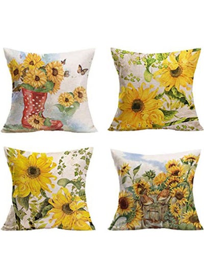 Buy Sunflower Decor Throw Pillow Covers Oil Painting Yellow Flower Cushion Cover polyester Multicolour 40x40cm in Egypt