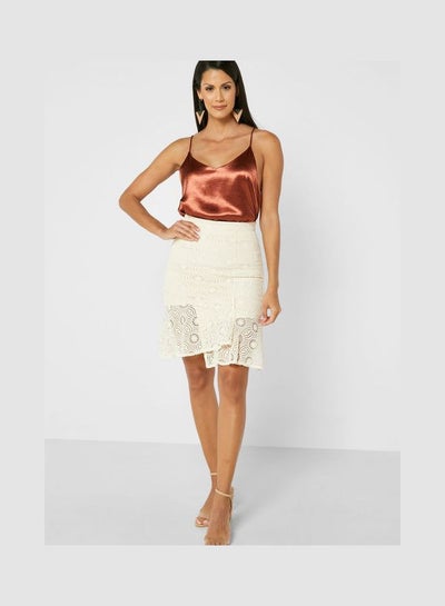 Buy Lace Tiered Skirt White in Saudi Arabia